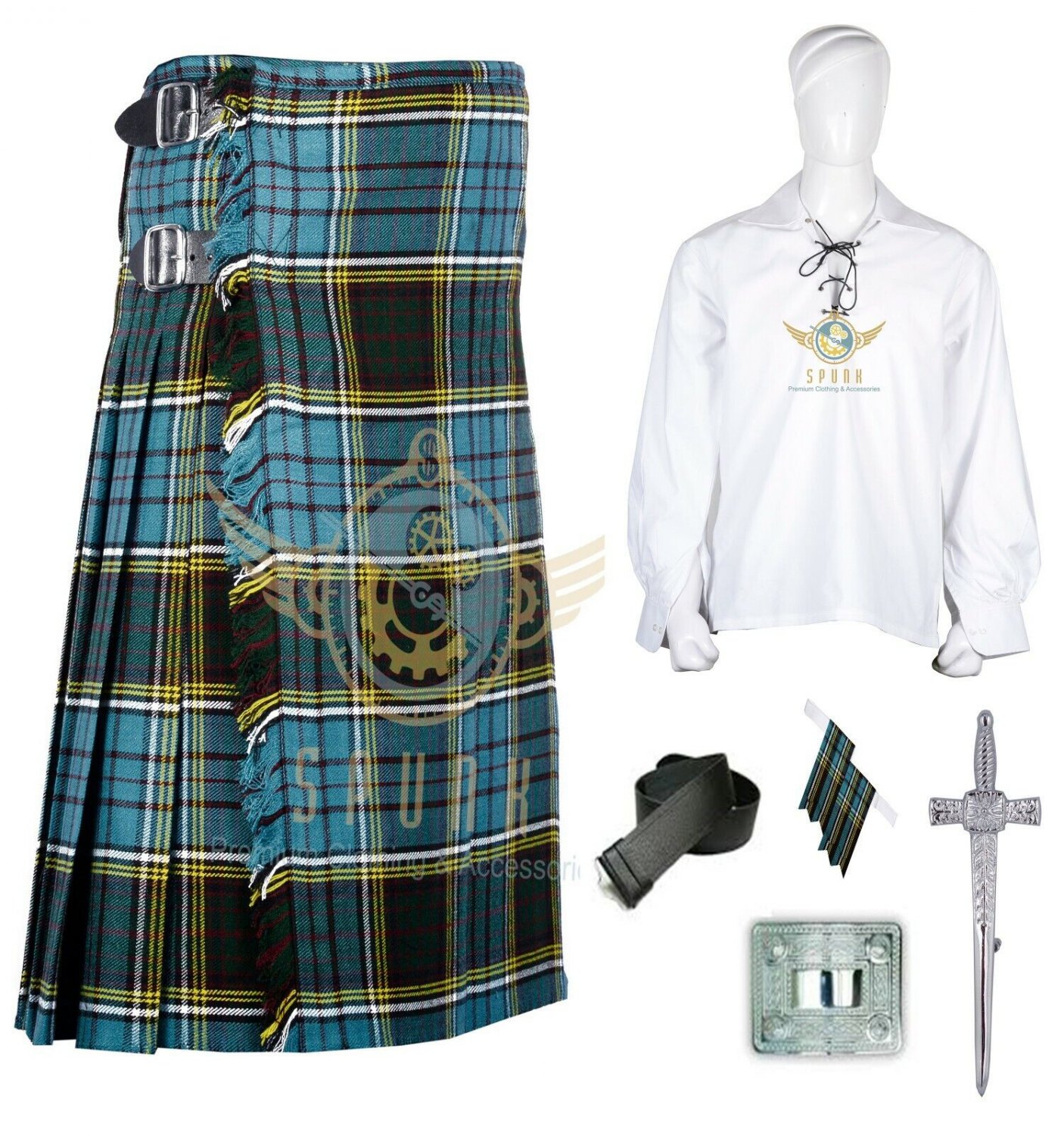 Men's Scottish Traditional 8 Yard Anderson Tartan KILT With Accessories