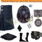Scottish Men's Dress Highland Traditional Black Watch Tartan 8 yard Kilt & Accessories