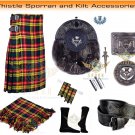 Scottish Men's Dress Highland Traditional Buchanan Tartan 8 yard Kilt & Accessories