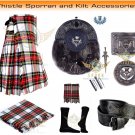 Scottish Men's Dress Highland Traditional  Dress Stewart tartan 8 yard Kilt & Accessories