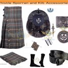 Scottish Men's Dress Highland Traditional Mackenzie Weathered Tartan 8 yard Kilt & Accessories