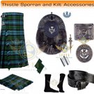 Scottish Men's Dress Highland Traditional Campbell Ancient  Tartan 8 yard Kilt & Accessories