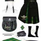 Scottish Handmade Black With Irish Tartan Utility kilt, Cap & Accessories