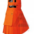 Scottish Handmade Orange Utility Kilt Leather Strap Modern Kilt For Men Fashion