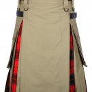 Scottish Khaki Cotton Utility Kilt under Pleats Scottish Rose Tartan hybrid Handmade kilt