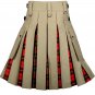 Scottish Khaki Cotton Utility Kilt under Pleats Wallace Tartan hybrid Handmade kilt