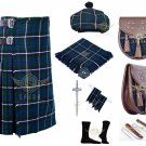 Scottish Highland Traditional Handmade Men's 8 YARD Blue Douglas TARTAN KILT and accessories
