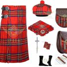 Scottish Highland Traditional Handmade Men's 8 YARD Royal Stewart TARTAN KILT and accessories