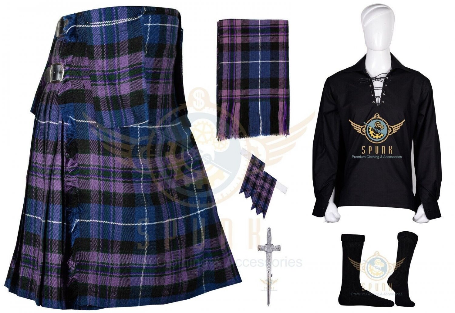 Scottish Traditional Handmade Men's 8 YARD Pride of Scotland TARTAN KILT and accessories