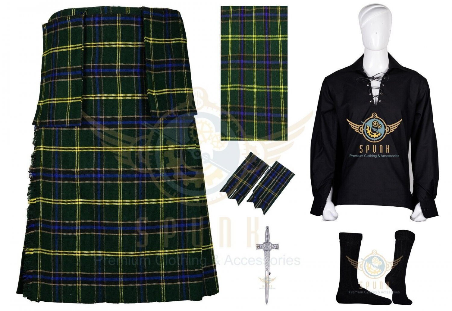 Scottish Traditional Handmade Men's 8 YARD US Army TARTAN KILT and accessories