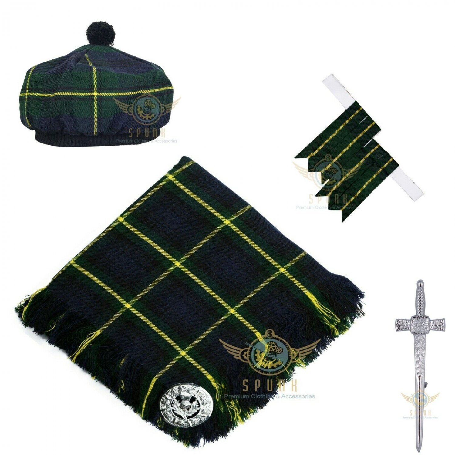 Traditional Scottish Gordon Tartan Kilt FLY PLAID Brooch Flashes - Kilt pin - Tam Hat