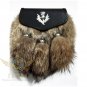 Black Leather Scottish KILT SPORRAN - SEMI DRESS FOX Fur SPORRAN & Chain Belt
