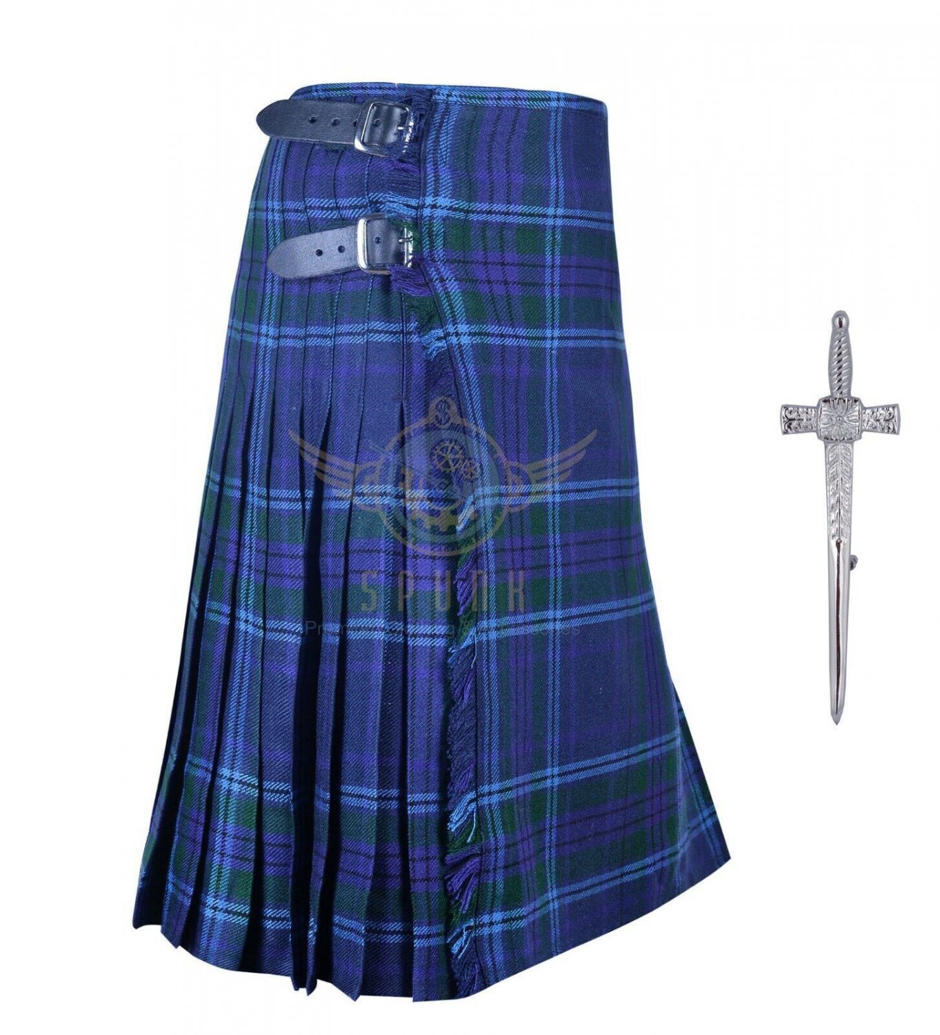 Scottish Men's 8 Yard Kilts 13oz, Casual Kilt, Various Spirit of Scotland Tartan & KILT Pin