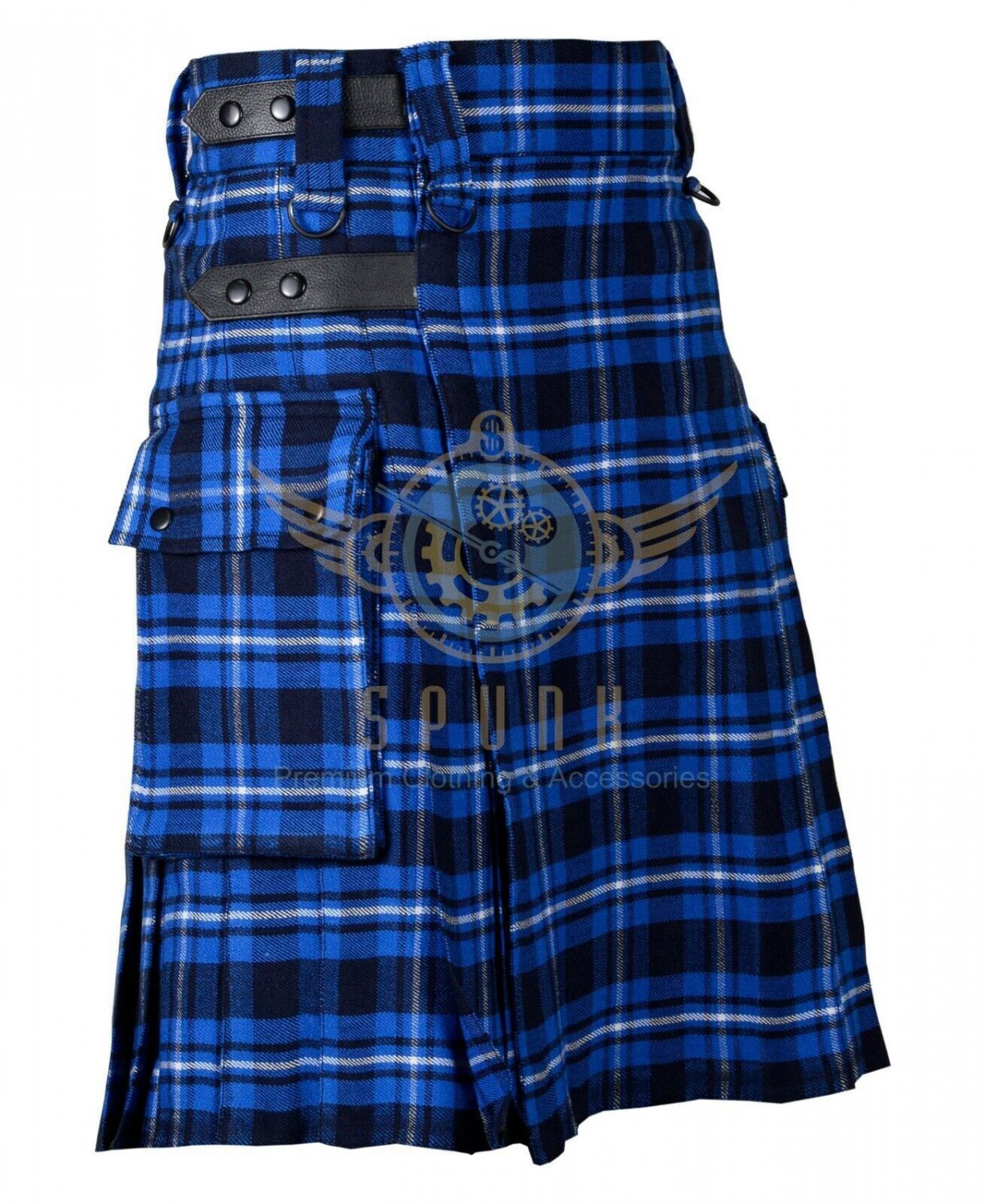 Men's Scottish Utility kilts Two Side Pockets Fashion Multi Colors Clan Ramsey Blue Tartan