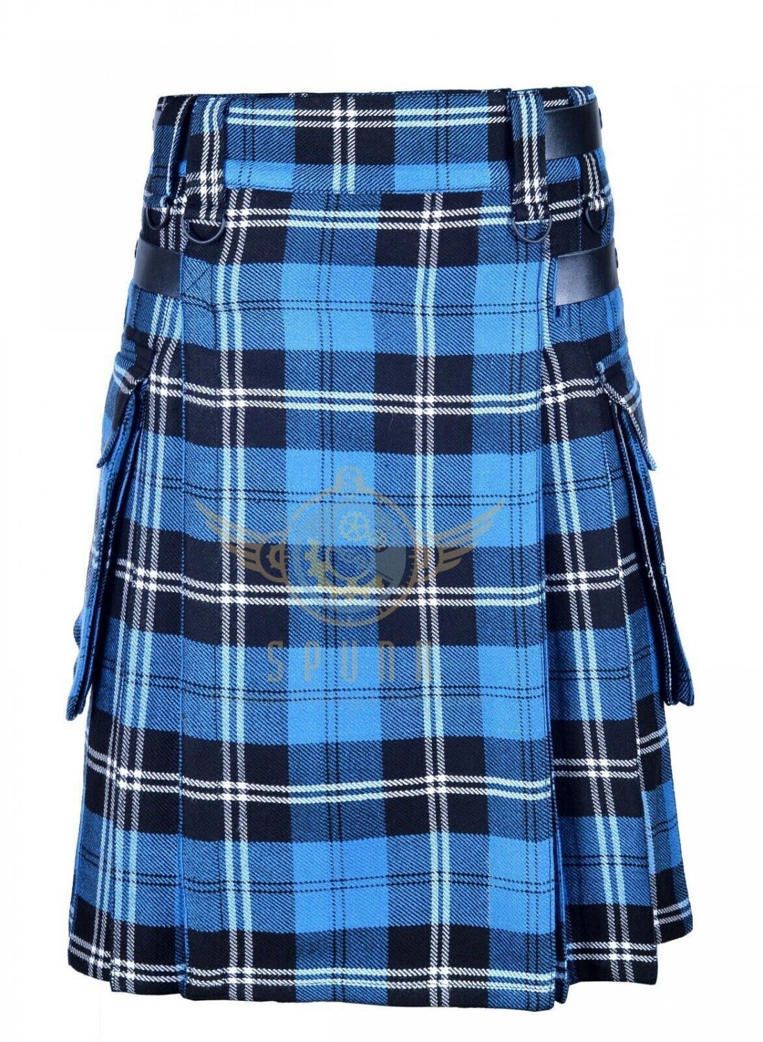 Men's Scottish Utility kilts Two Side Pockets Fashion Multi Colors Clan Ramsey Blue Hunting Tartan