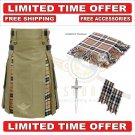 Scottish Hybrid Utility KILT Khaki Cotton Under Pleats Camel Thompson tartan Kilts