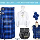 Scottish Traditional Handmade Men's Ramsey Blue Tartan 8 Yard KILT & Accessories