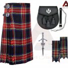 Scottish 8 Yard Black Stewart Tartan Kilt Highland Weeding kilts With Kilt Pin Sporran Flashes