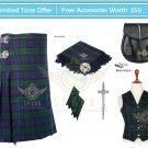 Scottish Black Watch Tartan 8 Yard KILT -Fly plaid - Brooch - kilt pin - Flashes - Sporran - Vest