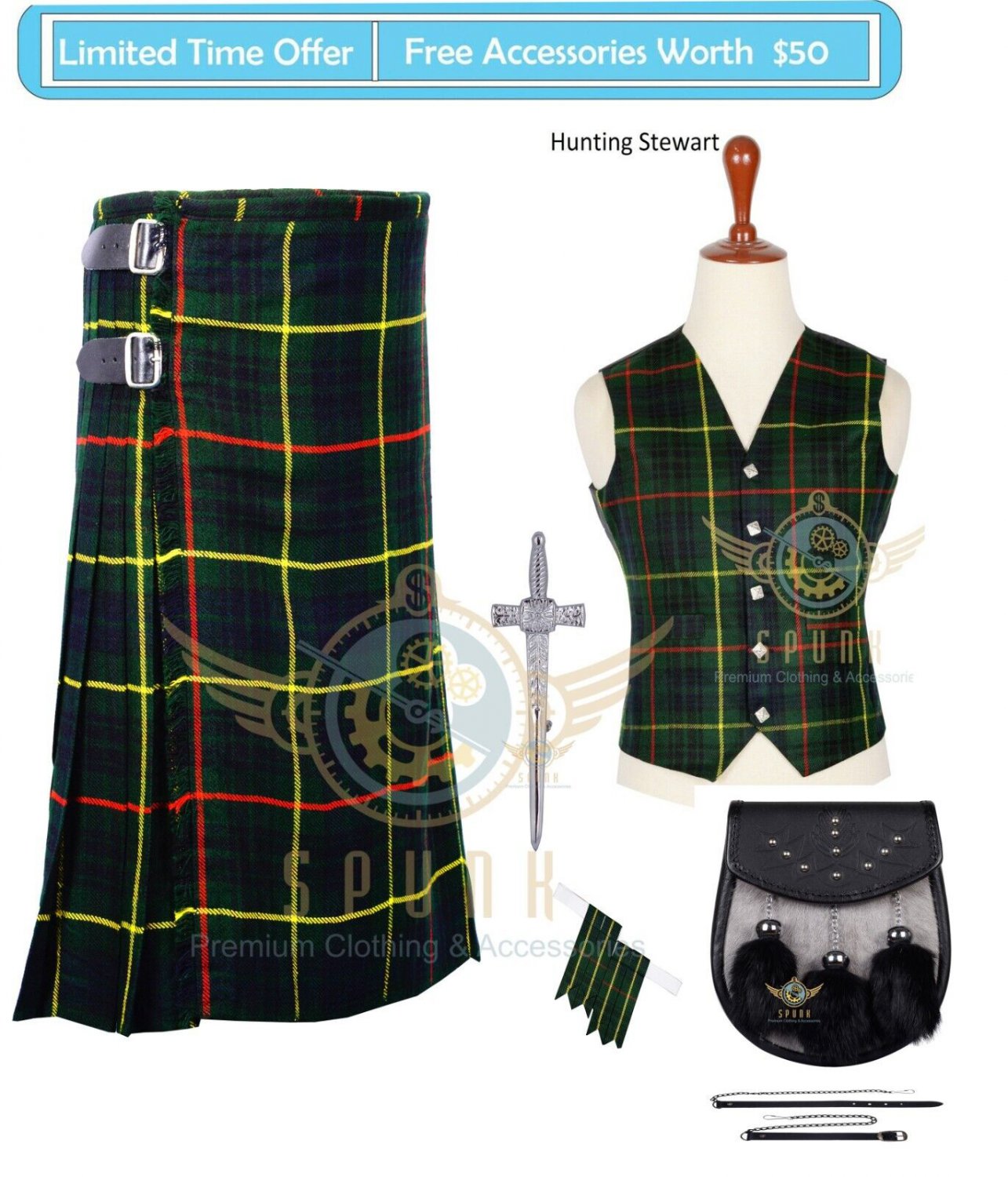 New Scottish 8 Yard Hunting Stewart Tartan kilts for men Highland Multi tartan Casual men's kilt
