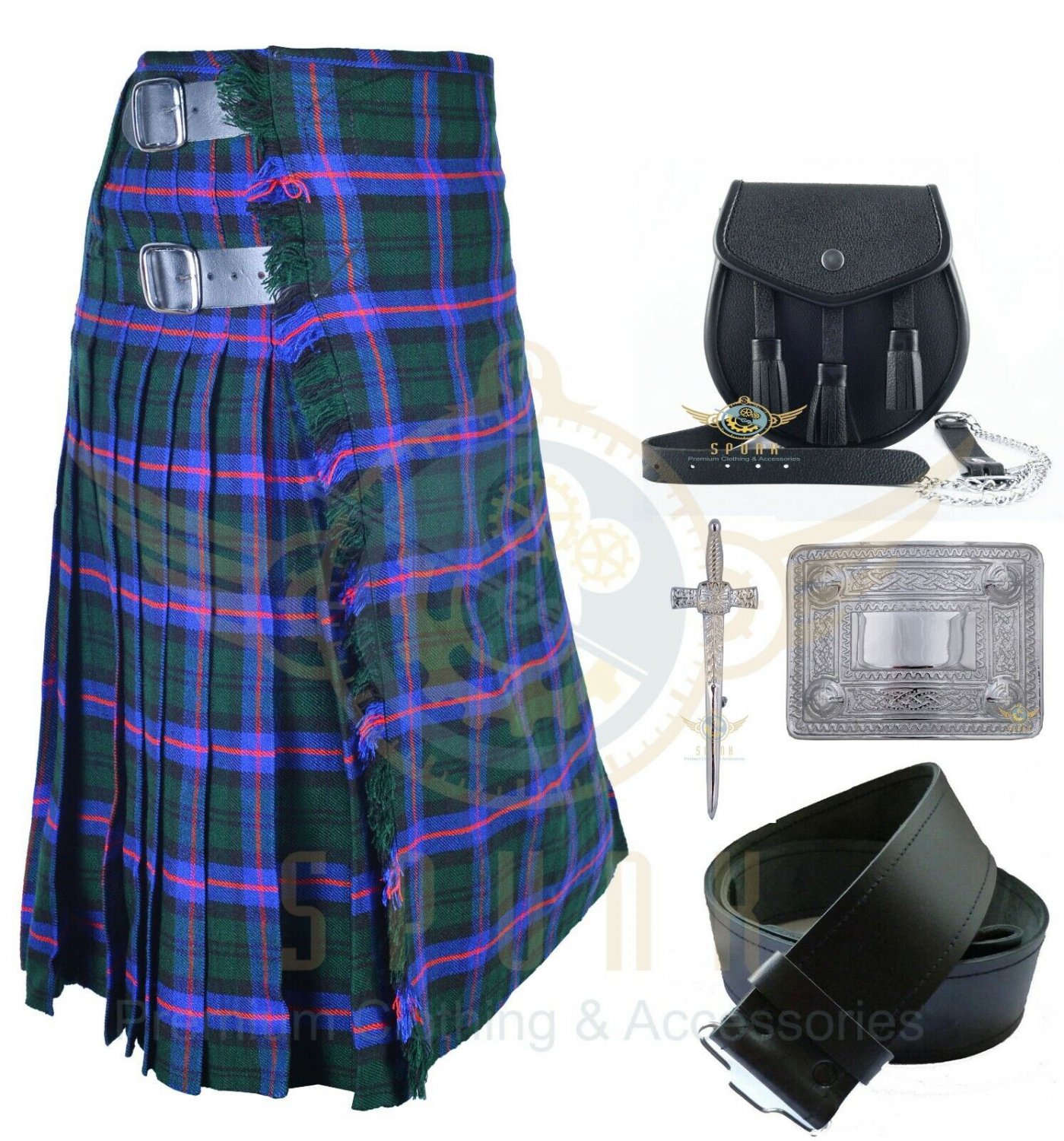 Scottish Traditional Kilts - Highland Armstrong Tartan 8 yard kilt Package