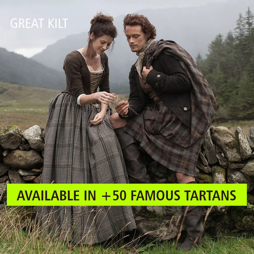 Scottish Traditional Highland Great Kilt Grey Watch Tartan 8 yard Great Kilt For Men's & Women's