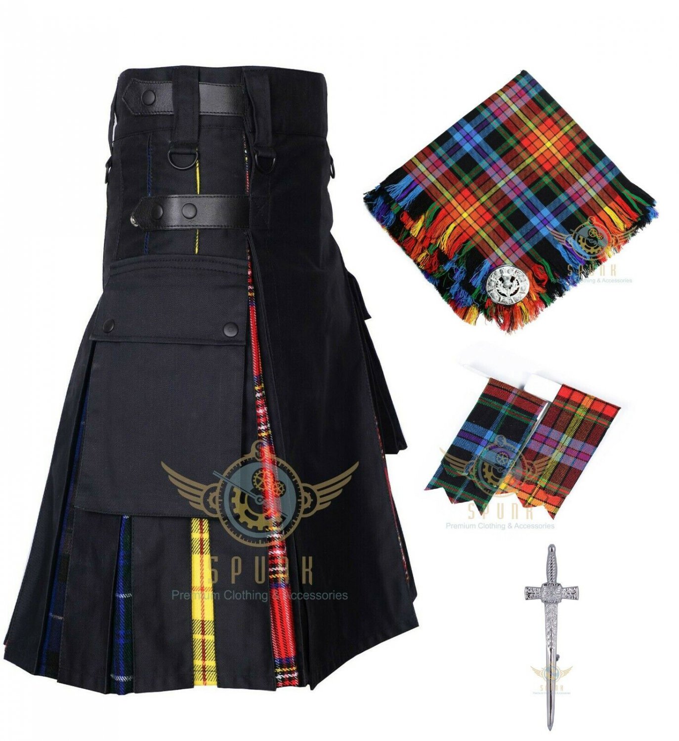 Scottish LGBTQ PRIDE Hybrid Utility KILT Cotton with Tartan Plaids Deal Set