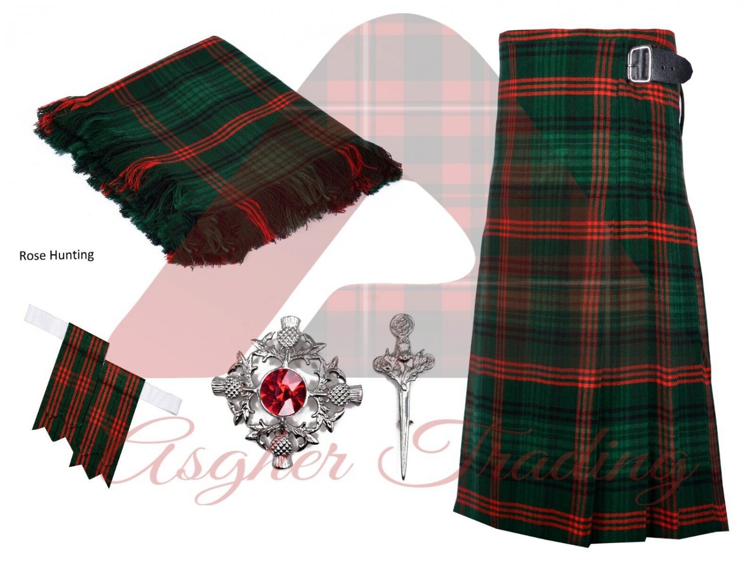 Men's 8 yard kilts Traditional Scottish Ross Hunting Tartan Kilt Pin, Kilt Brooch
