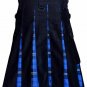 Tartan Hybrid Kilt Black Cotton Ramsey Blue Utility kilt Flyplaid and Pin Brooch