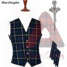 Highland Scottish Kilt Vest Blue Douglas Tartan Waistcoat kilt Waistcoat Kilt Flashes & kilt Pin