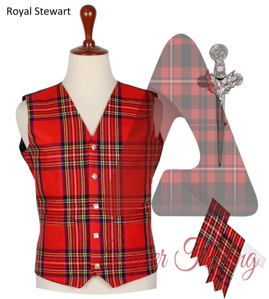 Highland Scottish Kilt Vest Royal Stewart Tartan Waistcoat kilt Waistcoat Kilt Flashes & pin