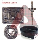 Scottish Traditional Stag Head Design Kilt Belt - Real Leather kilt Belt - Buckle Kilt Pin Brooch