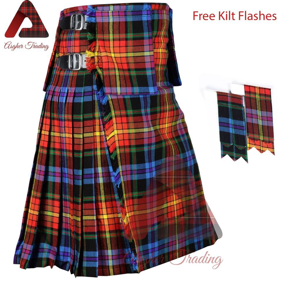 Scottish Handmade Traditional 8 Yard Kilt LGBTQ Tartan Kilt For Men's Free Flashes