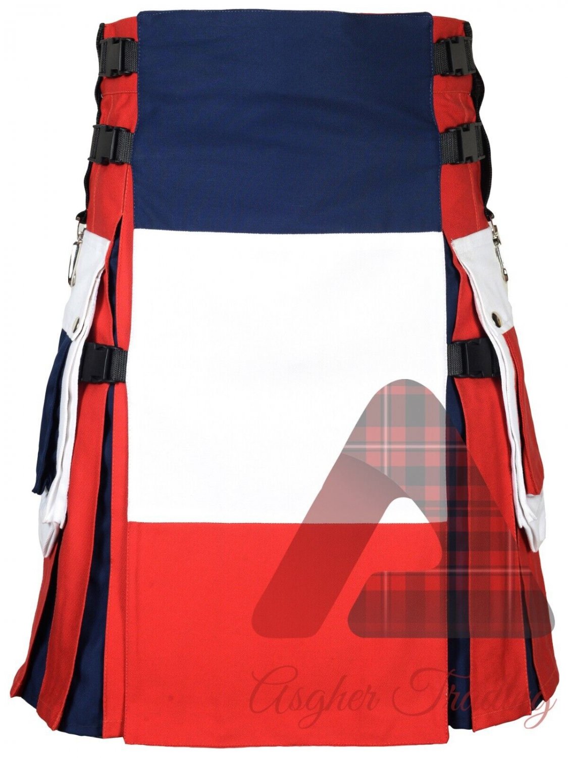 Men's Custom Kilt - France Flag Parade Festivals kilt - 100% Cotton Utility Kilt