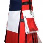 Men's Custom Kilt - France Flag Parade Festivals kilt - 100% Cotton Utility Kilt