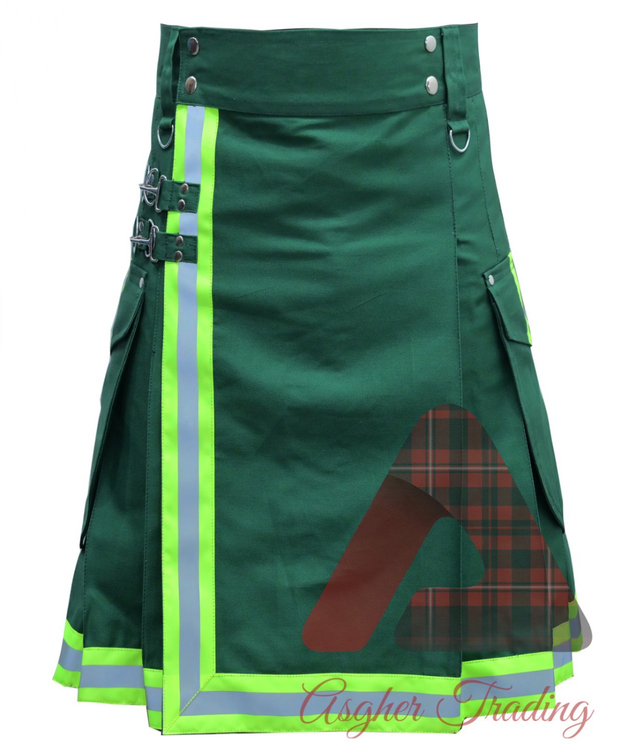 Scottish Handmade kilt Solid Green Cotton Utility kilt Men's Custom Size kilts