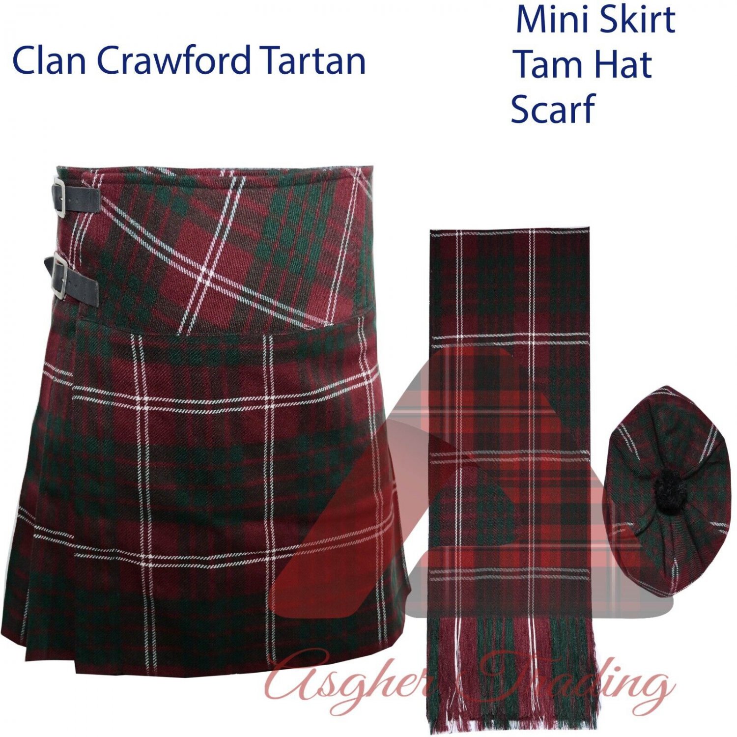 Scottish Ladies Mini Skirt Clan Crawford Tartan Women Kilt Girls Skirt 18' long