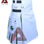Men's Handmade Scottish Irish Green Tartan With White Cotton Hybrid Utility kilt