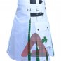 Men's Handmade Scottish Irish Green Tartan With White Cotton Hybrid Utility kilt
