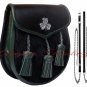 Scottish St Patrick Day Semi Dress Shamrock Kilt SPORRAN With Leather Belt Chain