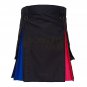 Scottish Handmade Black With Three Color Box Plaited Hybrid Utility Kilt For Men Custom Size