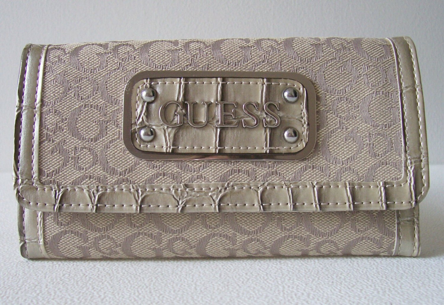 Guess Network SLG Slim Clutch Wallet Purse 3.5" x 6.5" (Stone)