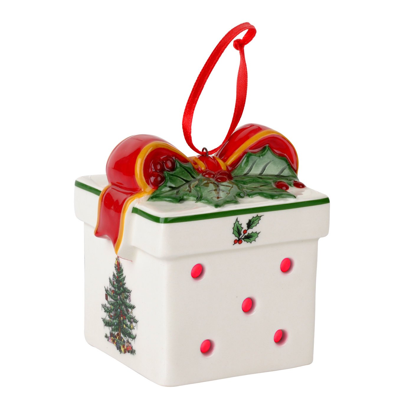 Spode Christmas Tree Multicolor LED Gift Box Ornament