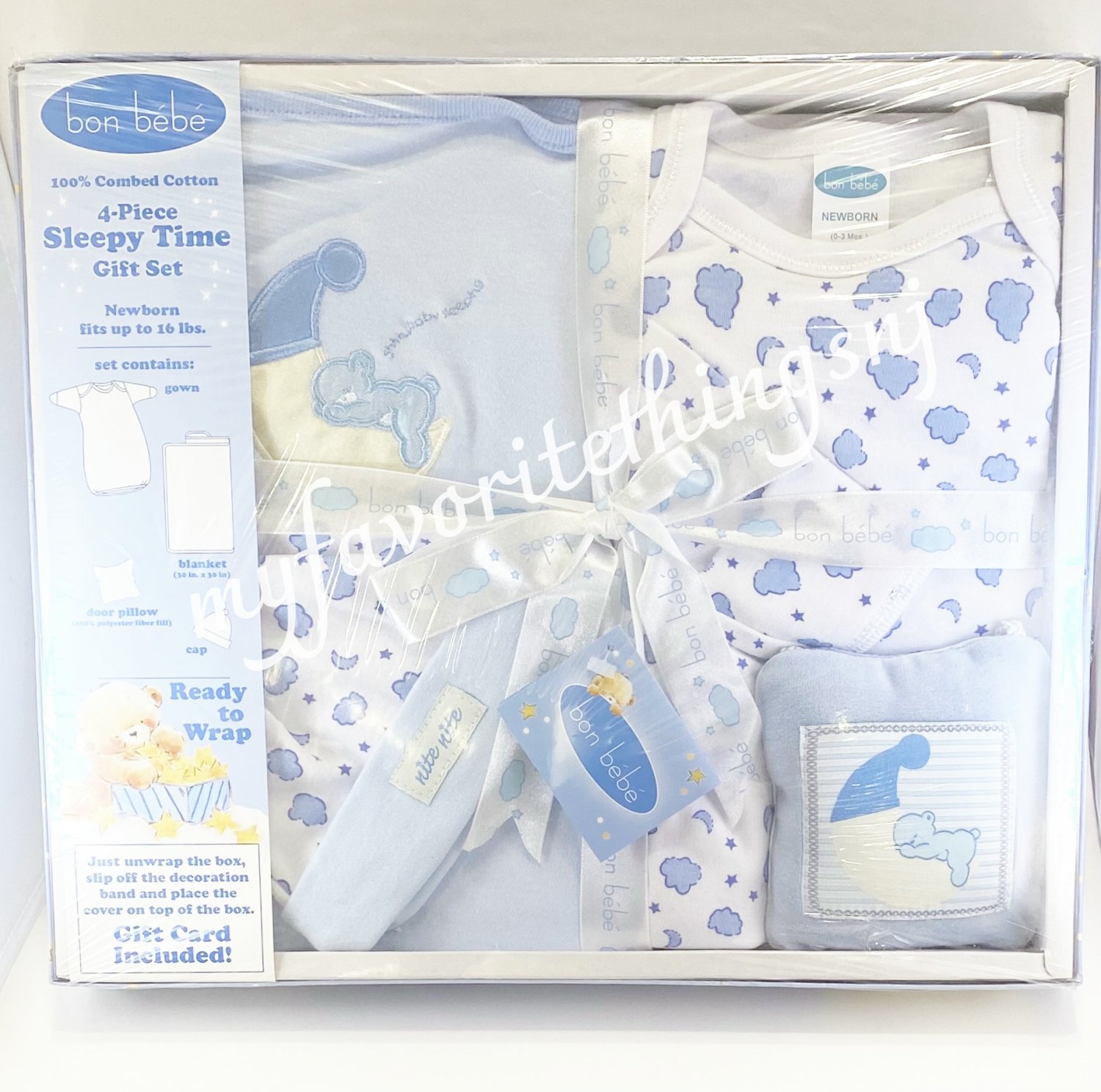Bon Bebe Baby Blue & White 4 Piece Sleepy Time Gift Set Size 0 3 Months