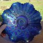 GOOD LUCK Carnival Glass Bowl Blue Irridescent Bowl