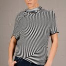 Small Freeway Black & White Striped Asymmetrical Top