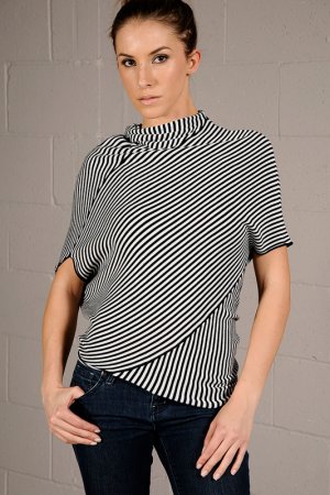 Small Freeway Black & White Striped Asymmetrical Top