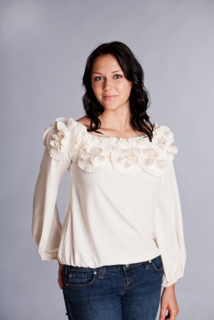 RYU Creme Off the Shoulder Small Top with Floral Details