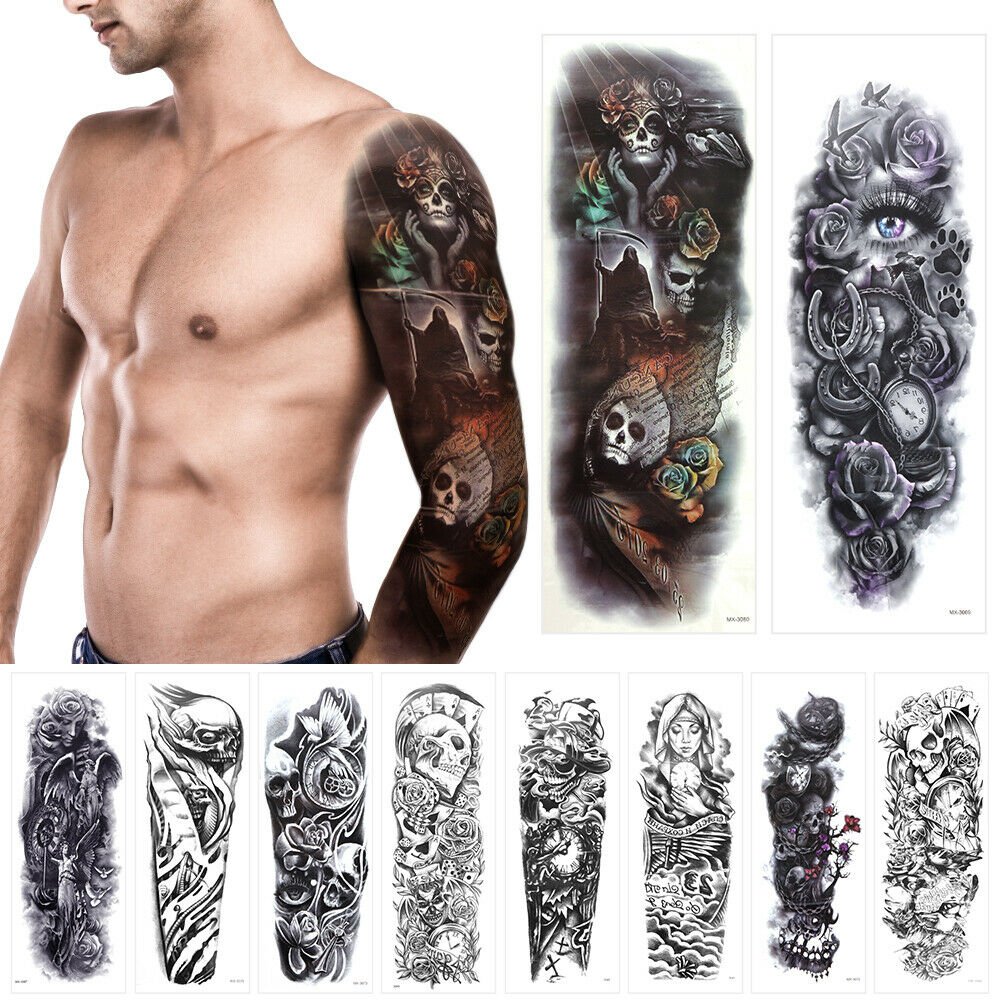 10 Sheets Temporary Arm Tattoos Body Man Woman Tattoo Sticker Sleeve