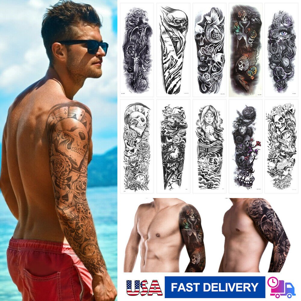 10 Sheets Waterproof Temporary Arm Tattoos Body Man Woman Tattoo Sticker Sleeve